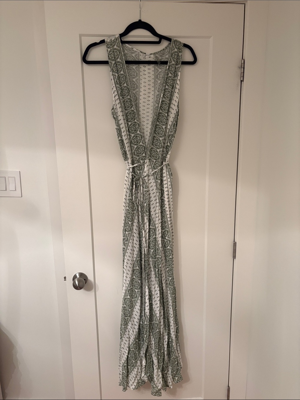 On The Road White Maxi Dress with Sage Green Print